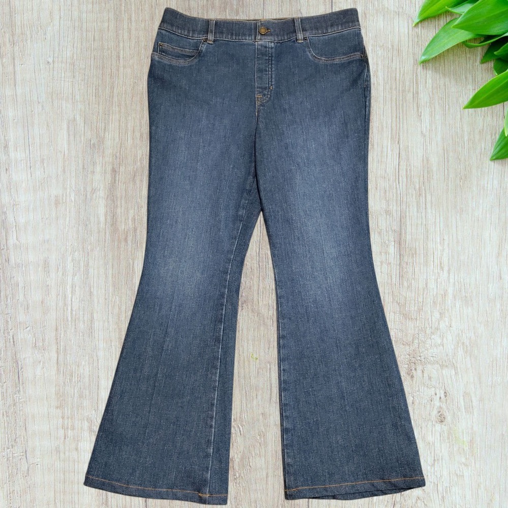 Spanx Pull on Jeans Size XL (34"x28")‎ High Rise Flare Blue Denim Worn Once